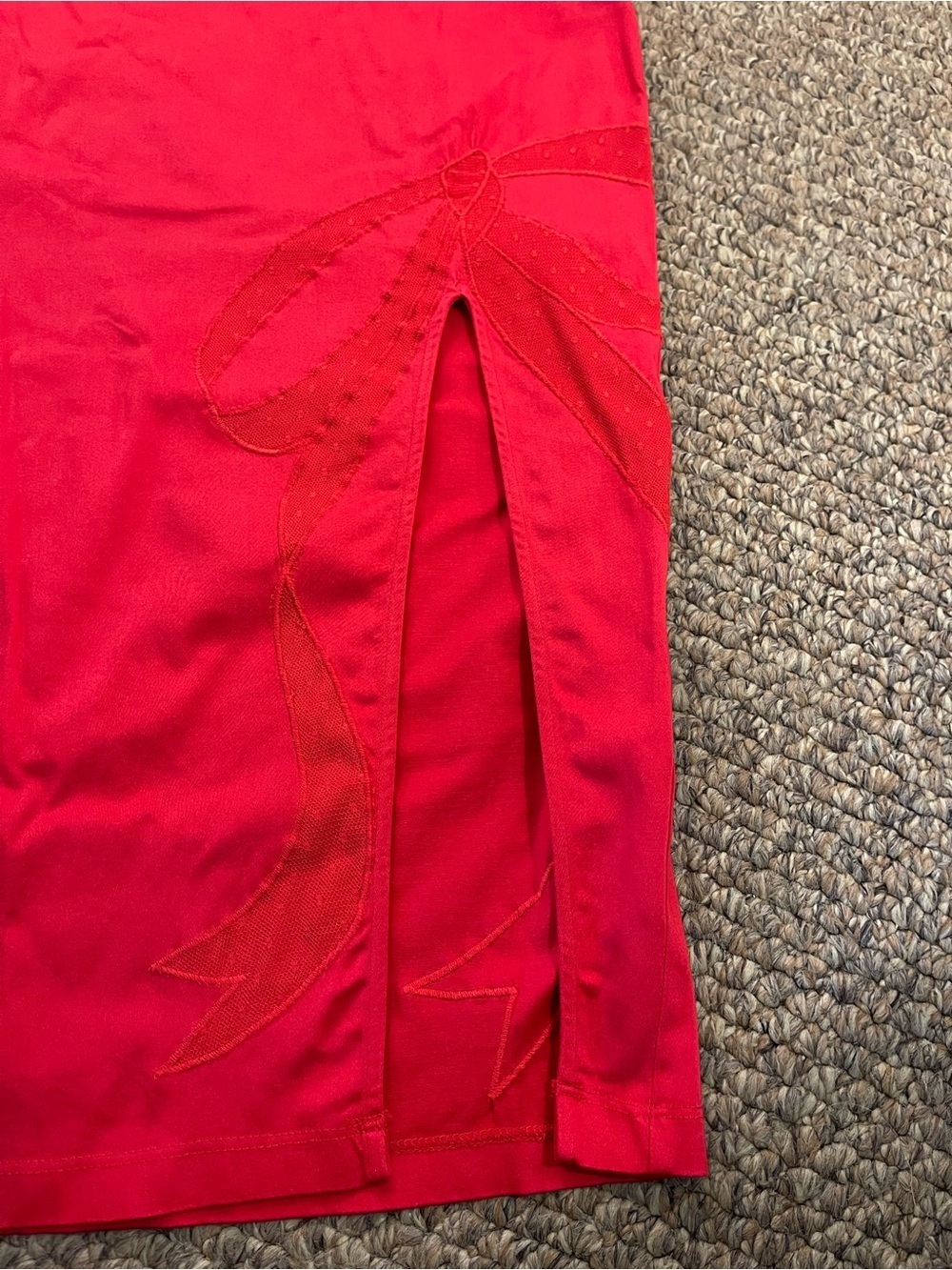 Anthropologie Maeve Red Bow Midi Pencil Skirt Embroidered Side Slit Size XS - Picture 9 of 16